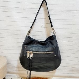 MILLY Riley Zippered-Leather Bucket Bag, Black